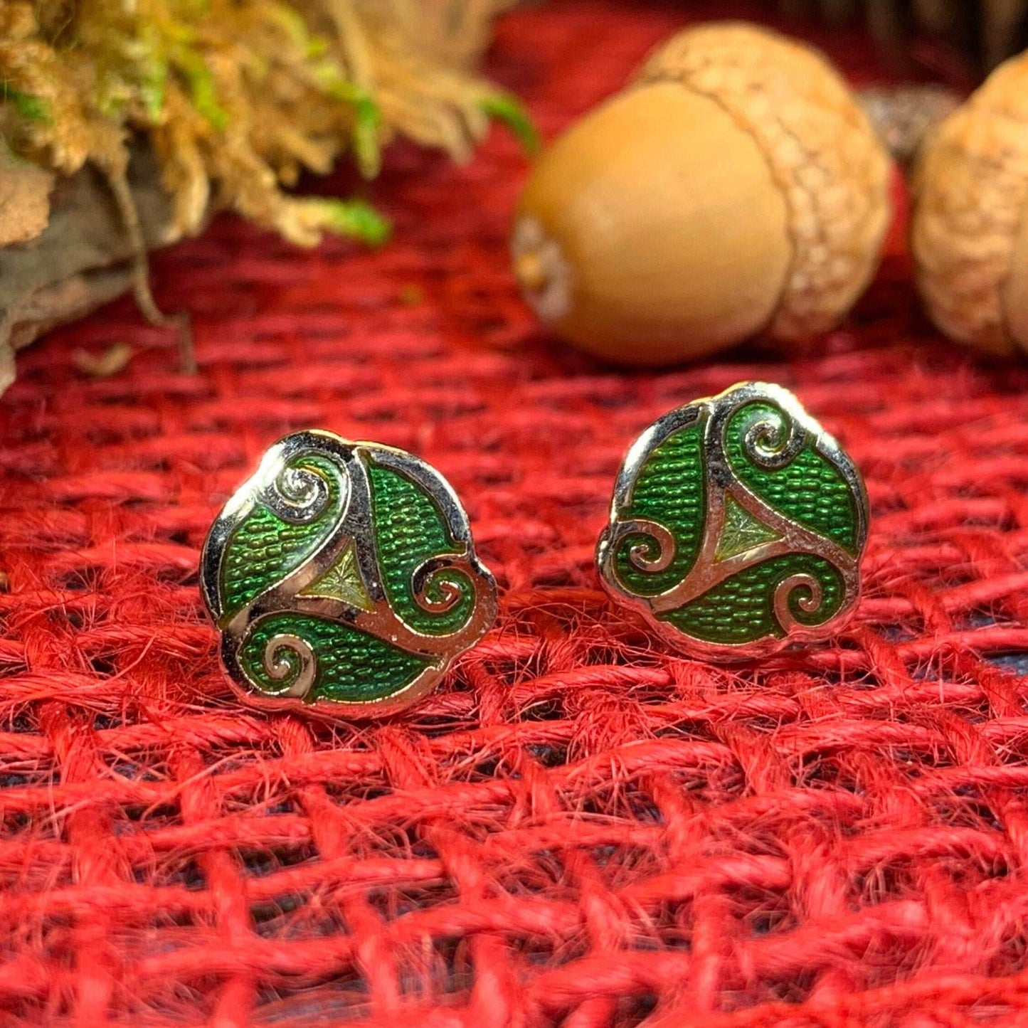 Celtic Spiral Stud Earrings - Blue