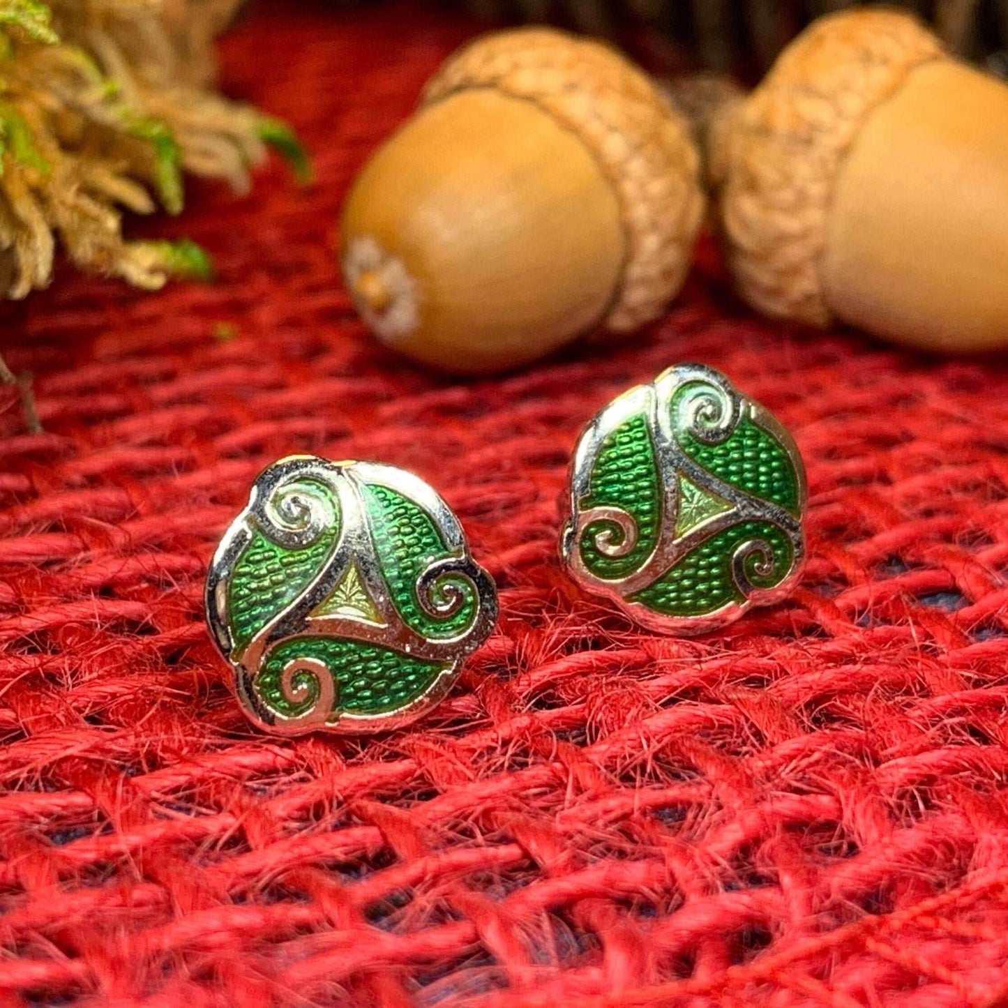Celtic Spiral Stud Earrings - Blue