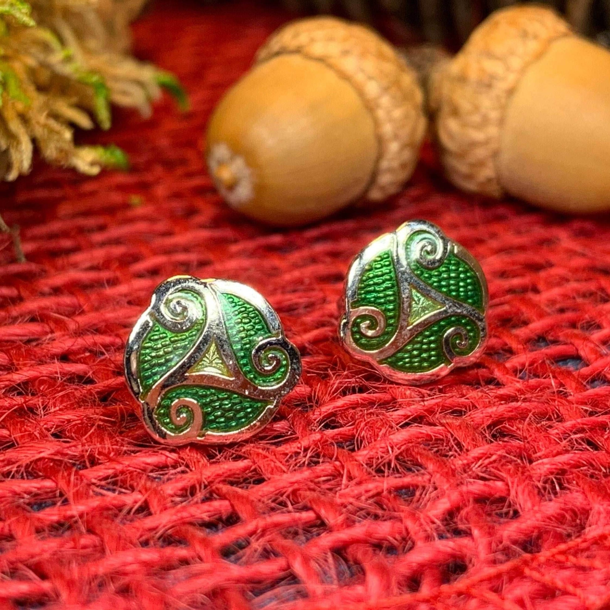 Celtic Spiral Stud Earrings - Blue