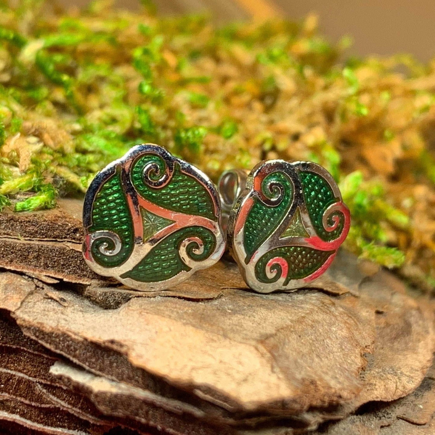 Celtic Spiral Stud Earrings - Blue