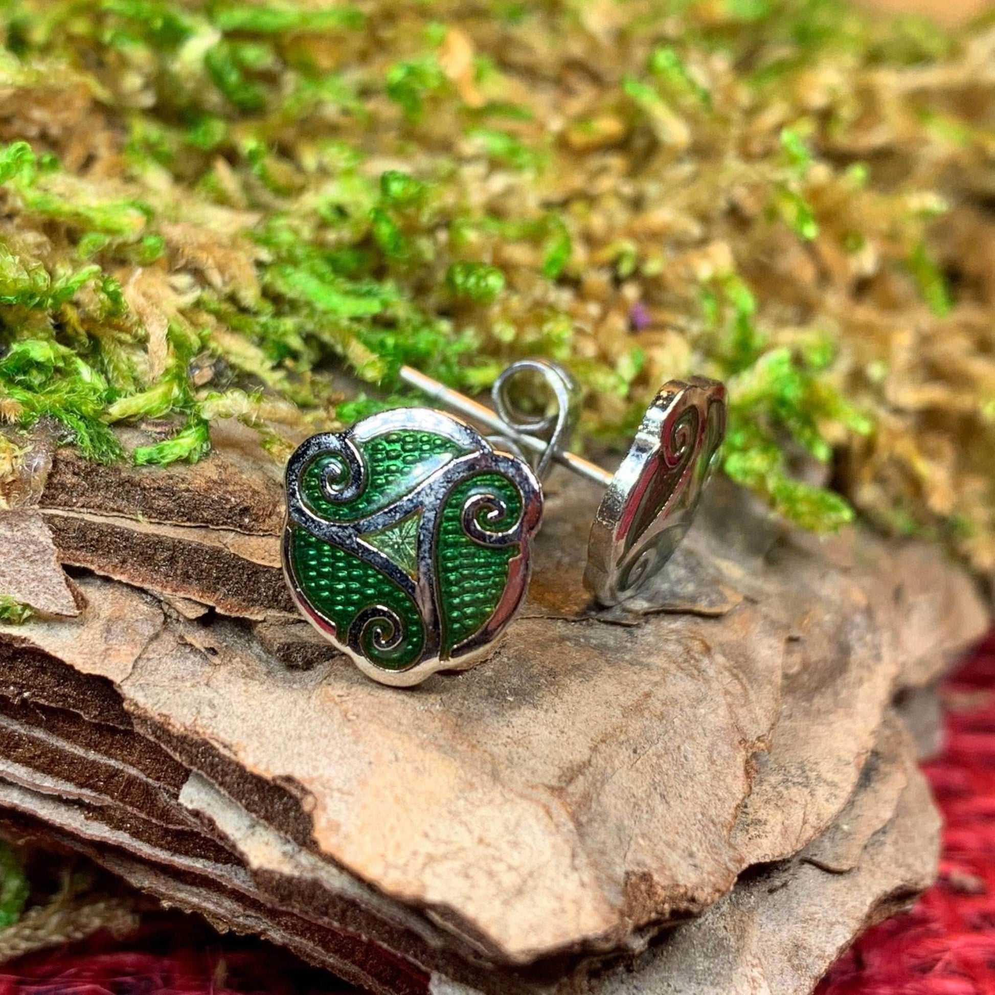 Celtic Spiral Stud Earrings - Blue
