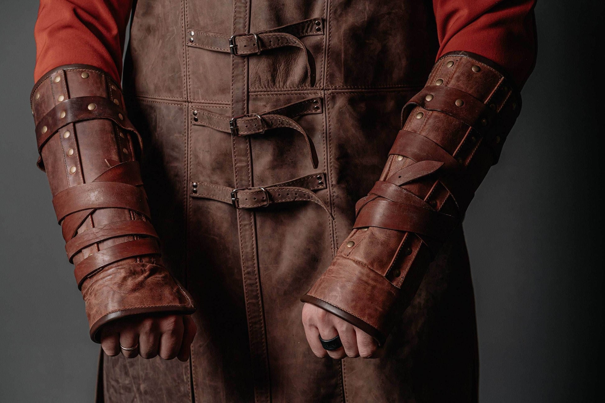 Medieval leather bracers for Larp - for one hand
