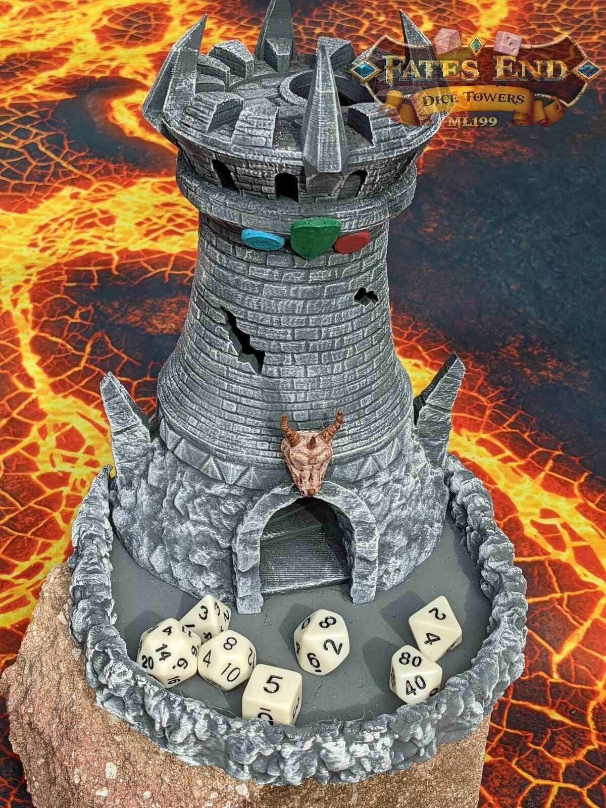 Fighter 3D Printed Dice Tower - Fate's End Collection - Stand your ground with each roll! - Black / Yes- Include Random Dice Set