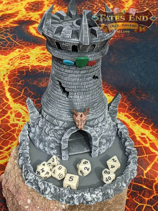 Fighter 3D Printed Dice Tower - Fate's End Collection - Stand your ground with each roll! - Black / Yes- Include Random Dice Set