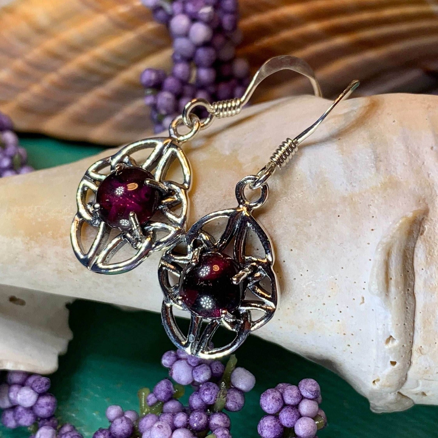 Charis Celtic Knot Earrings - Garnet