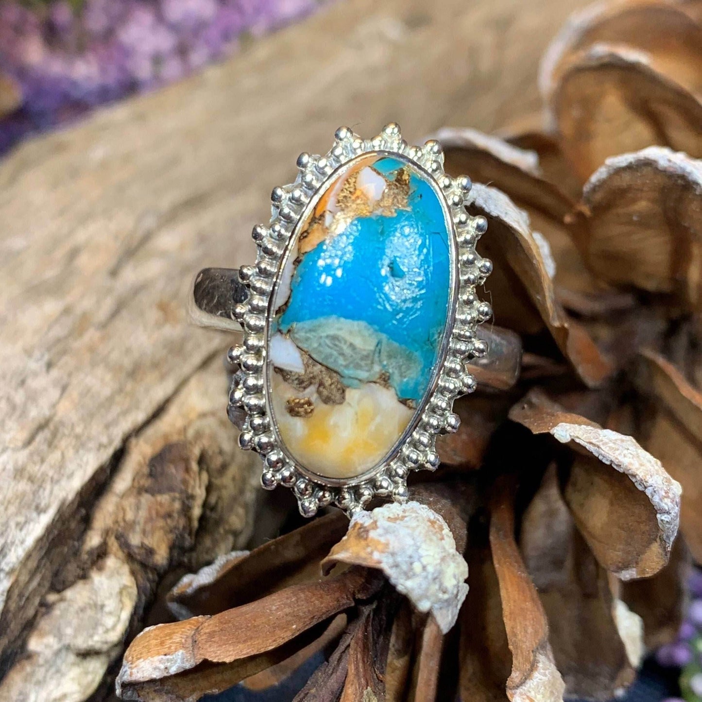 Romelle Spiny Oyster Turquoise Ring - 9 / Blue