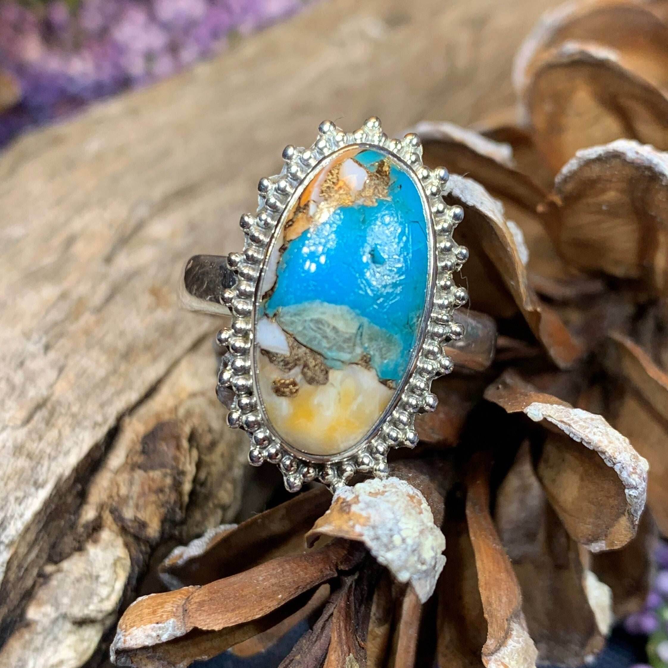 Romelle Spiny Oyster Turquoise Ring - 9 / Blue