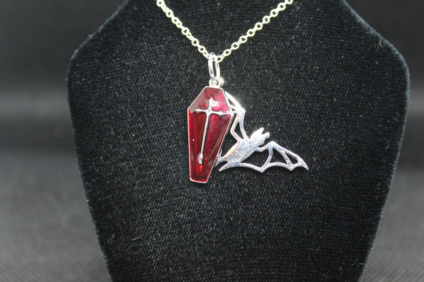 Red Coffin Bat Necklace Necklace Crystal Witch Witchy Jewelry Witchcraft Wicca Wiccan Pagan Metaphysical