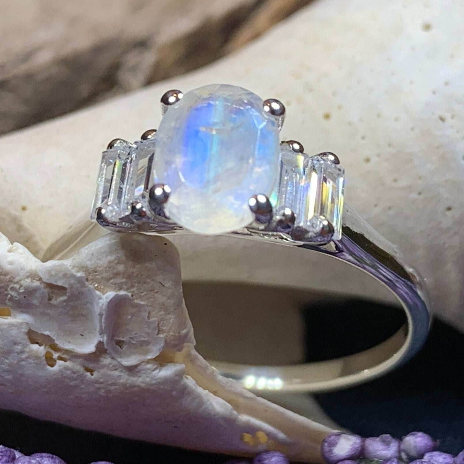 Luna Di Moonstone Ring, - 10 / Diamond CZ Side