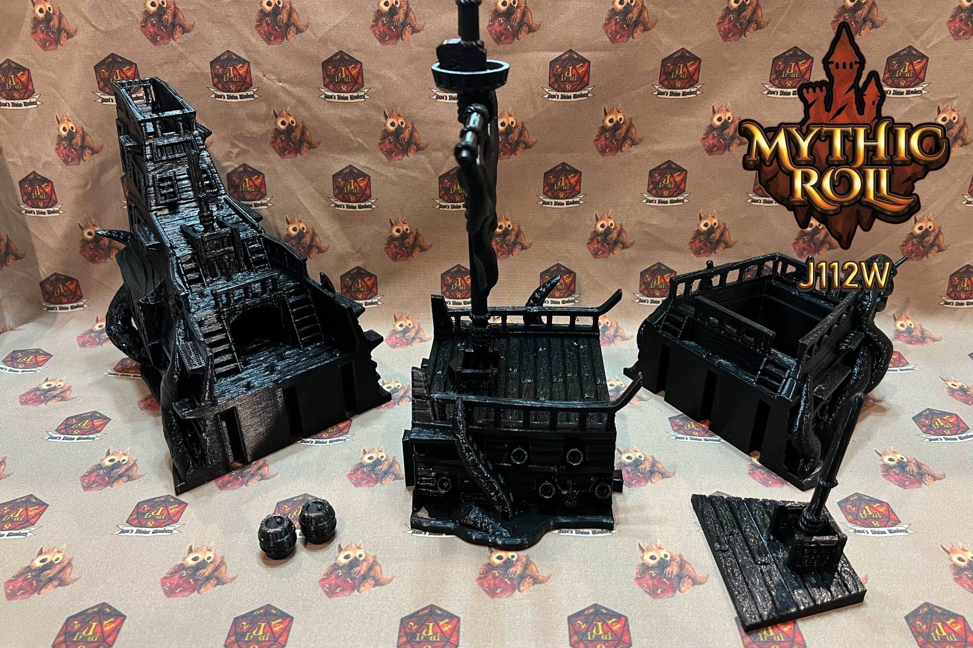 Ghost Pirate Ship Dice Tower and Storage - Black