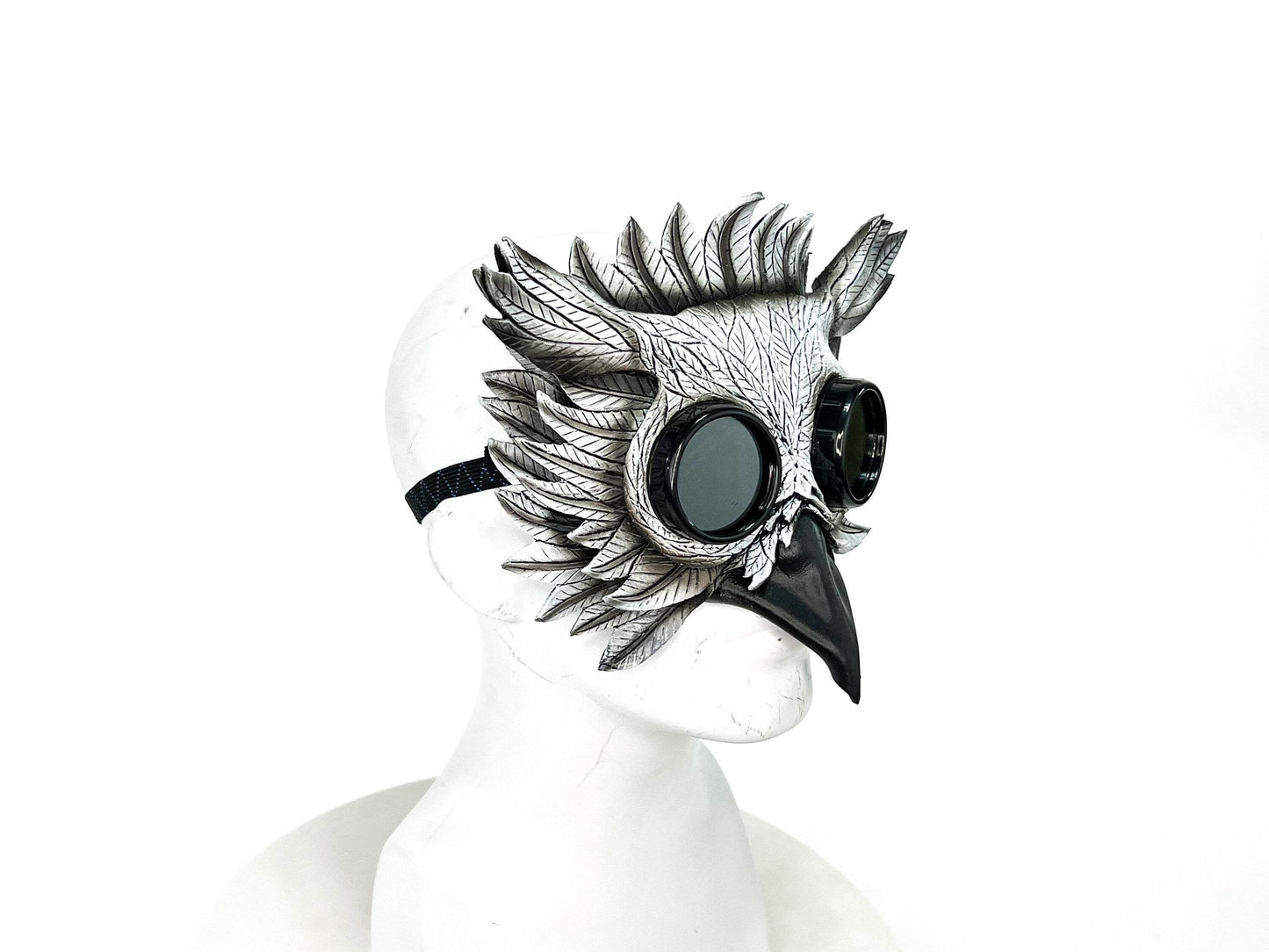 White Horned Owl Goggles Handmade Genuine Leather Mask - 