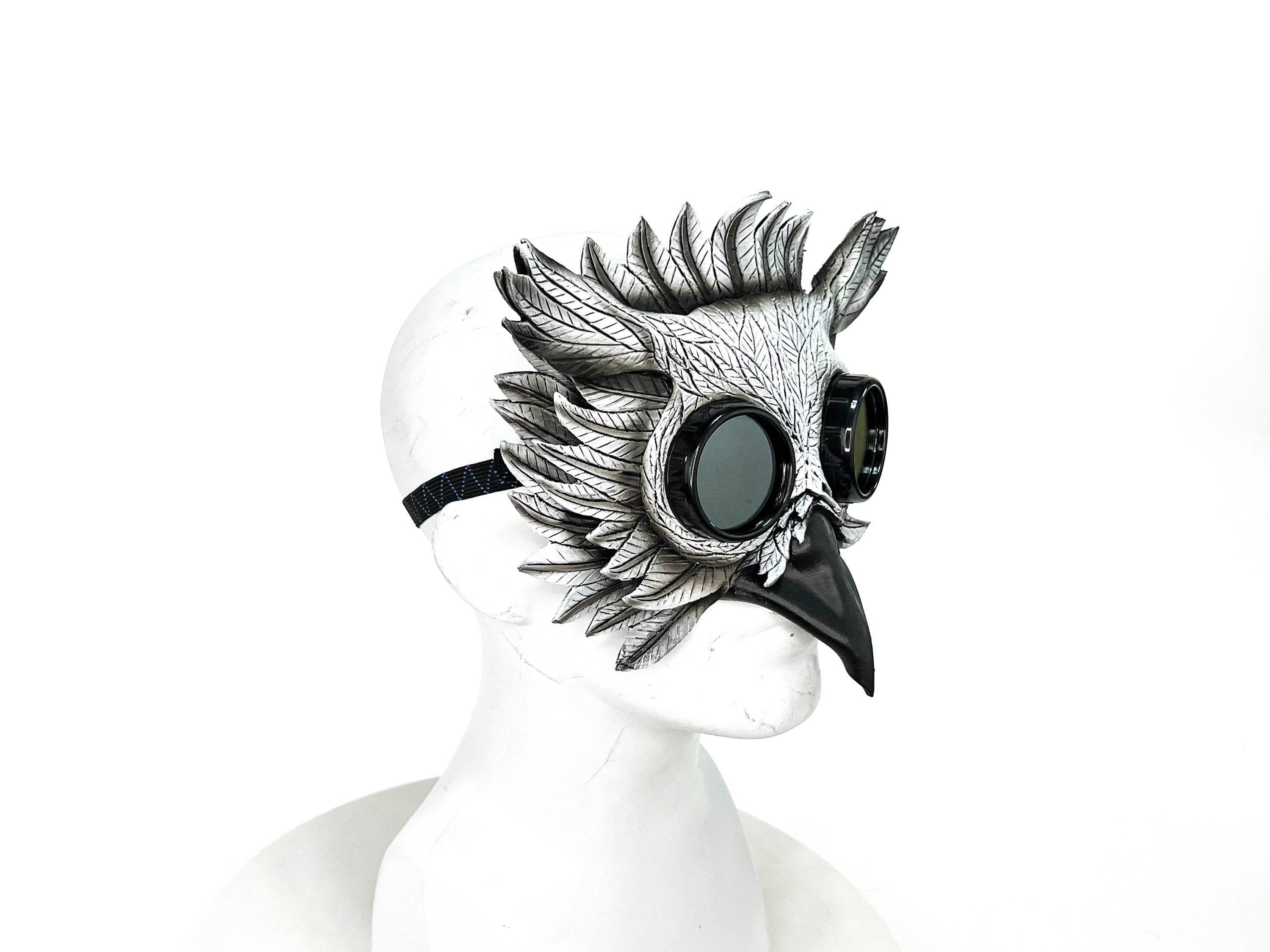 White Horned Owl Goggles Handmade Genuine Leather Mask - 