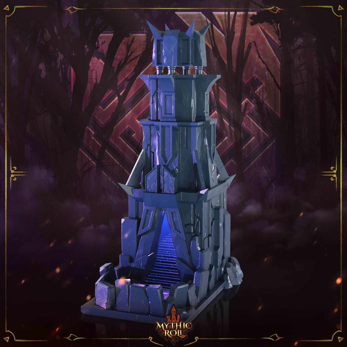 Ancient Monolith 3D Printed Dice Tower - Mythic Roll by Unchained Games - Step into a realm of primordial power! - Black / Yes- Include Random Dice Set