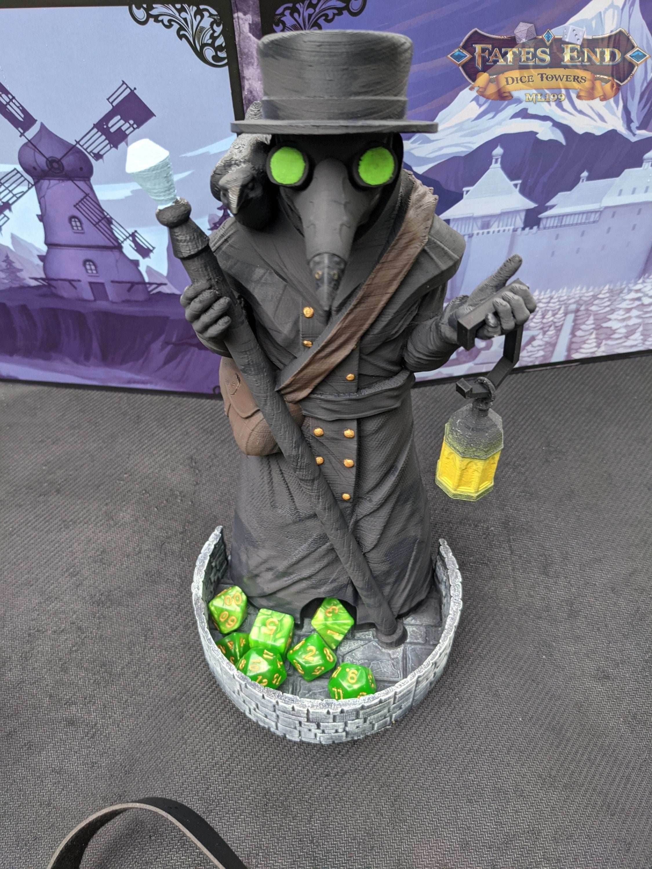 Plague Doctor 3D Printed Dice Tower | RPG Dice Tray | Gothic Decor | Unique Gift - Embrace Dark Ambiance! - Black / Yes- Include Random Dice Set