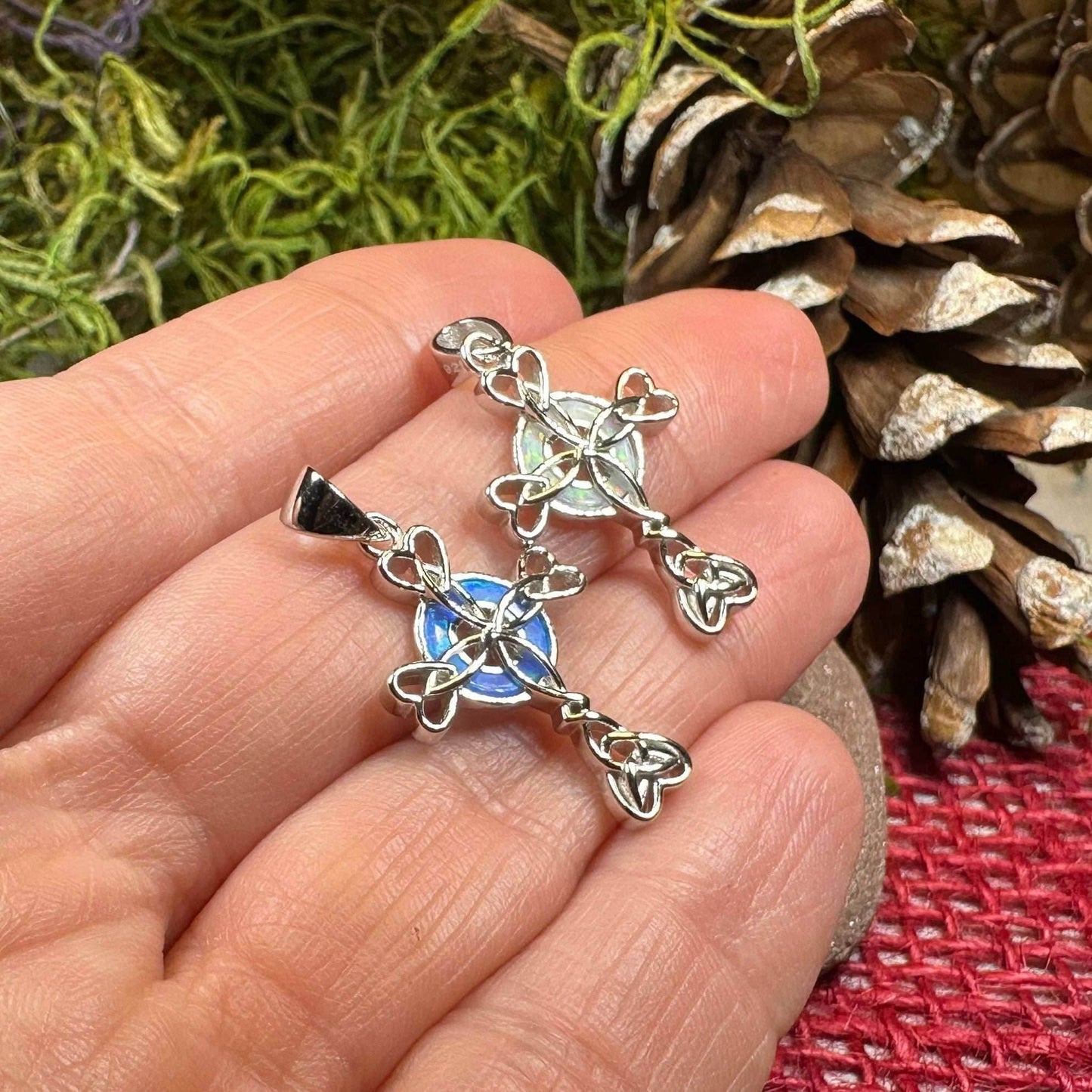 Gaelle Celtic Cross Opal Necklace - Blue