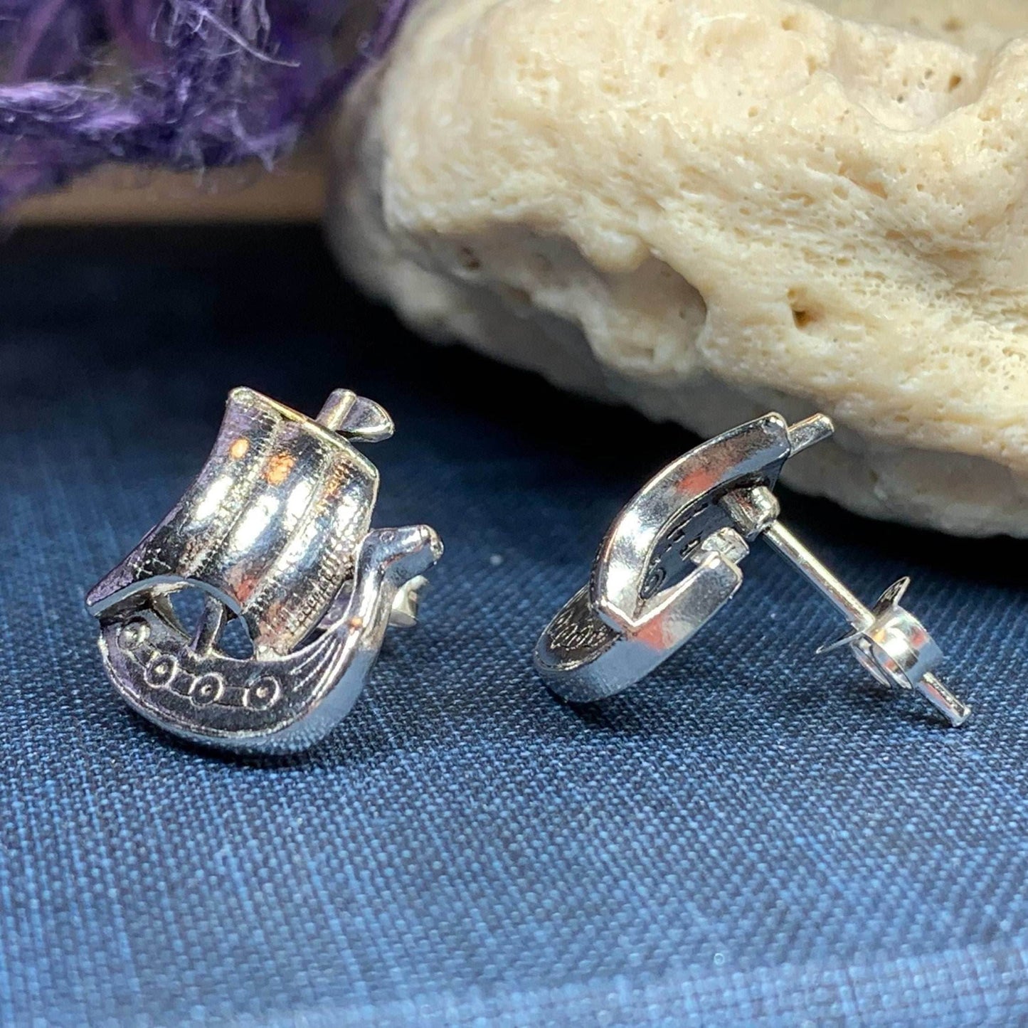 Viking Ship Post Earrings - 