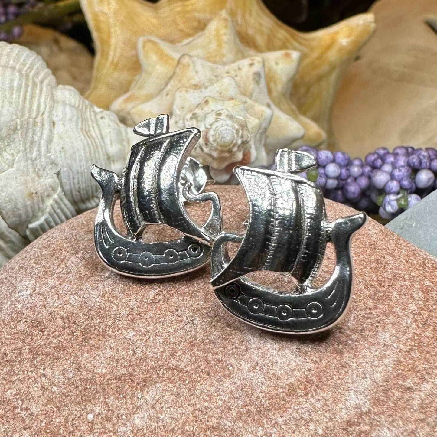 Viking Ship Post Earrings - 