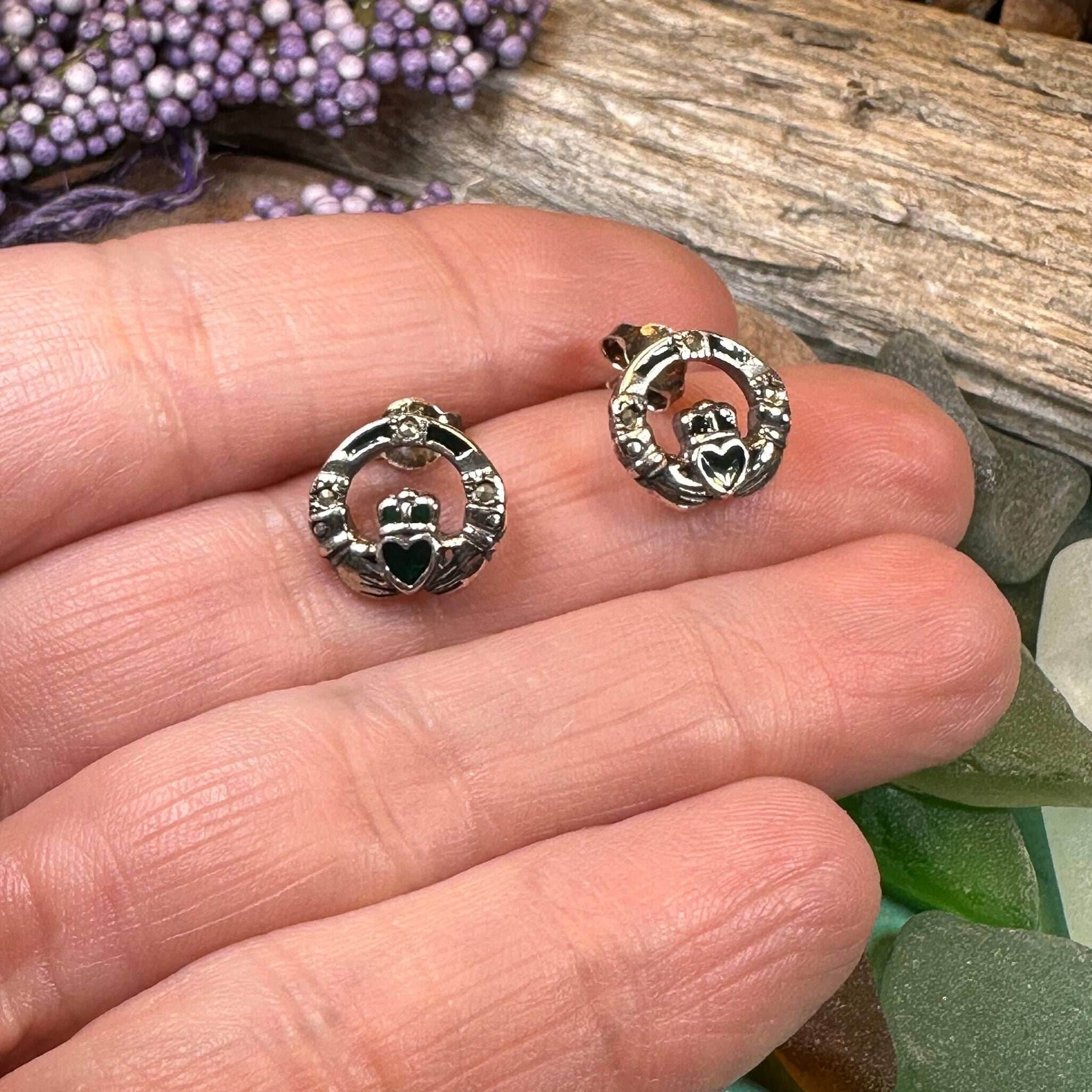 Irish Claddagh Stud Earrings - 
