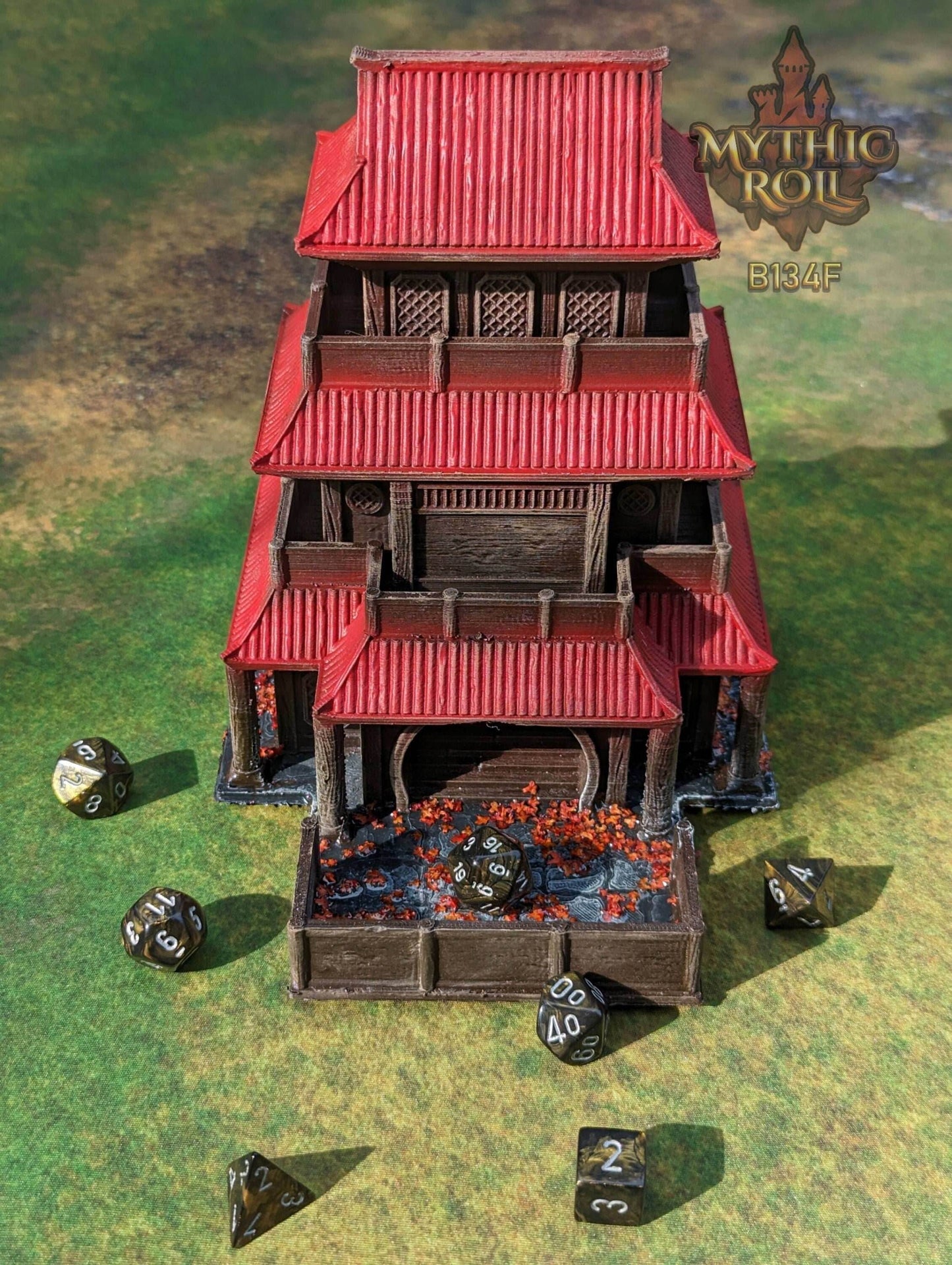 Shizuka Samurai Dice Tower - Mythic Roll by Unchained Games - Restore Honor in your journey! - Black / Yes- Include Random Dice Set