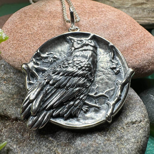 Night Watcher Owl Moon Necklace - 18