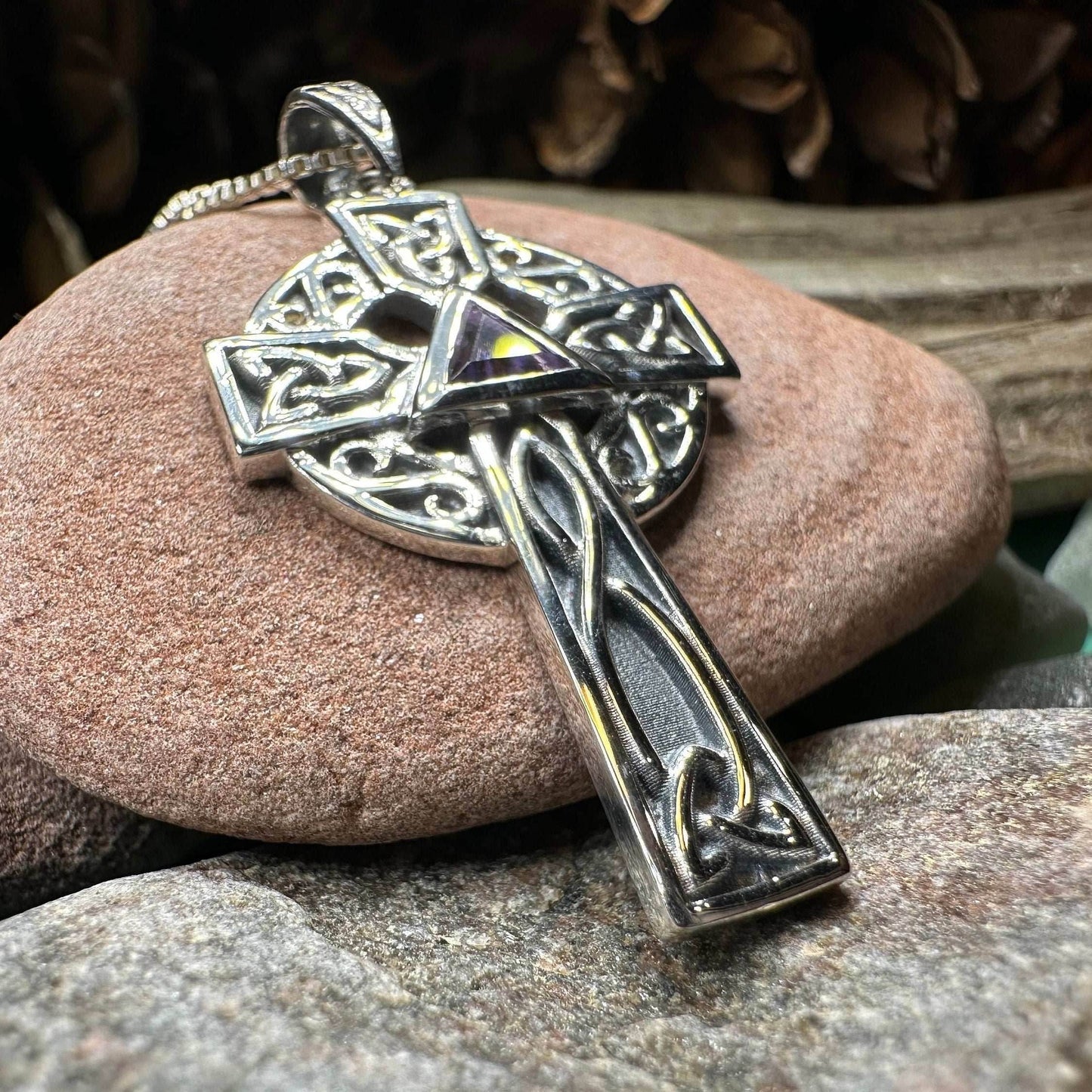 Recovery Celtic Cross Necklace - 18 / Amethyst