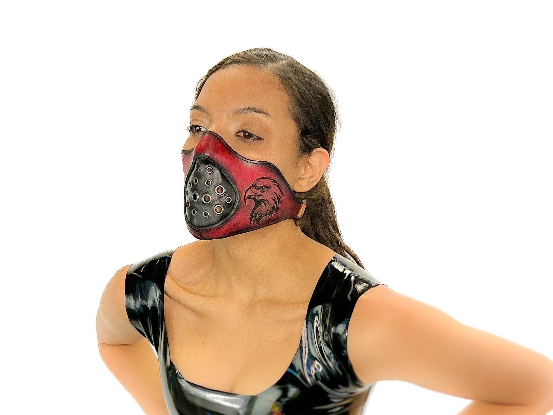 Fully Customizable and Personalizable Two Point Handcrafted Genuine Leather Mouth Riding Mask - Tan