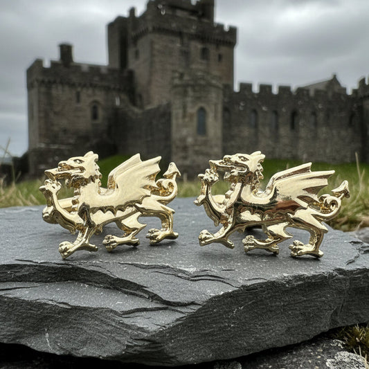 Golden Welsh Dragon Cuff Links