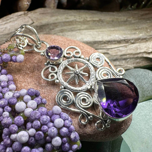 True North Compass Necklace - Purple Amethyst Tear / 18
