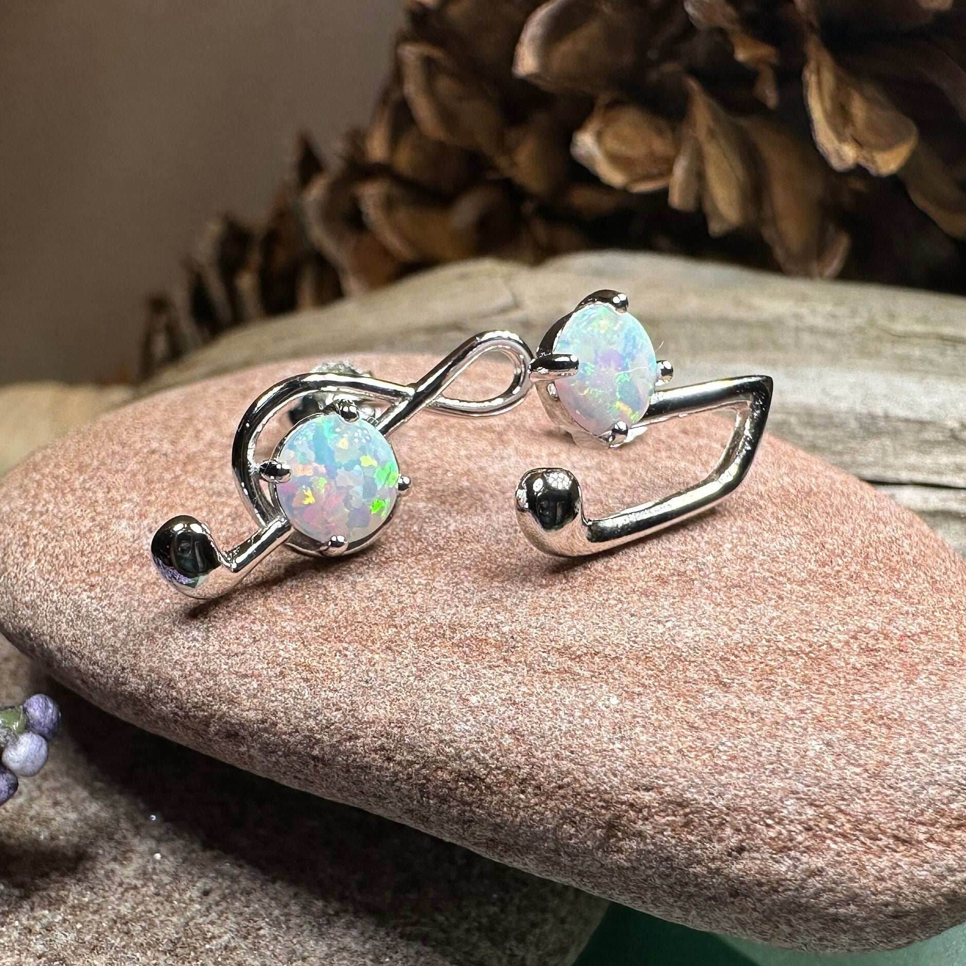 Opal Music Note Stud Earrings - White