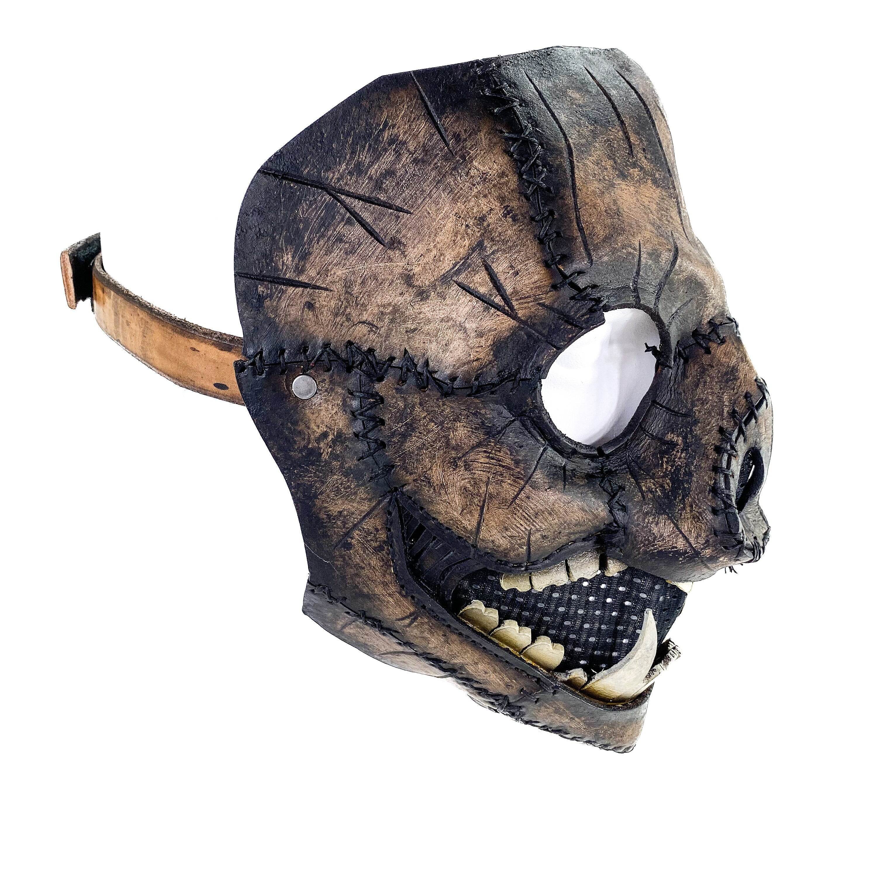Evil Swine - Genuine Leather Mask - Charred Remains Horror Pig - Handmade Full Face Cover for Halloween or Performance Costume - 