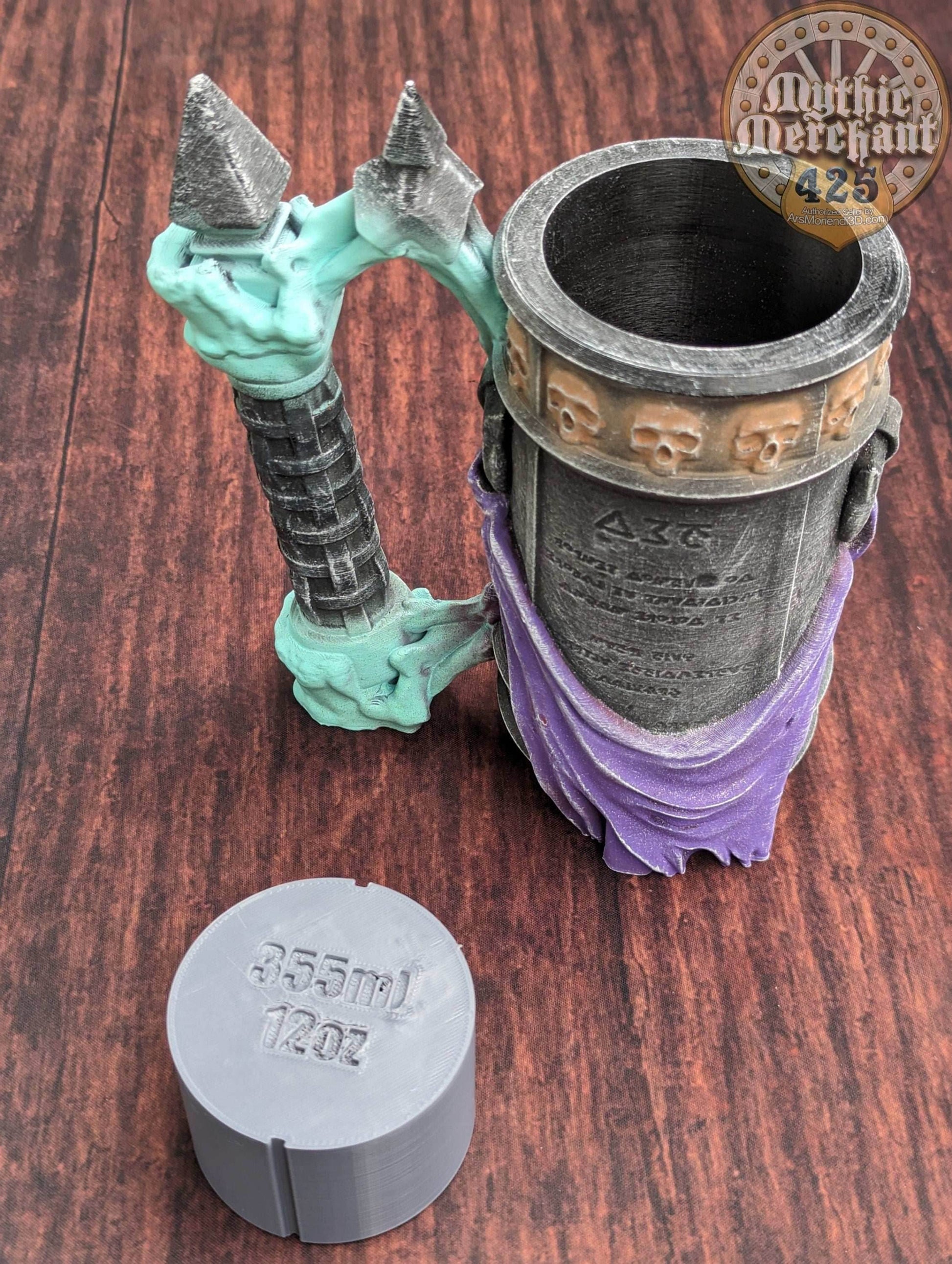 Necromancer 3D Printed Can Holder- Mythic Mugs Collection by Ars Moriendi 3D- Embrace the Dark Arts! - Black / Non Threaded-No Lid
