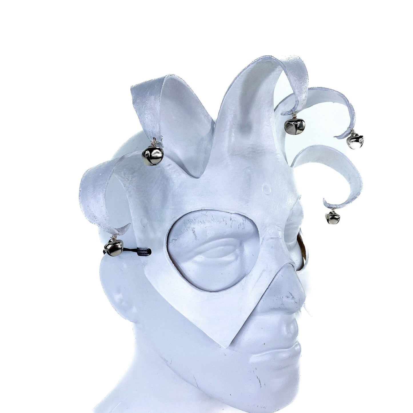 Handmade Genuine Leather Five Point Minimalist Jester Mask in White - 