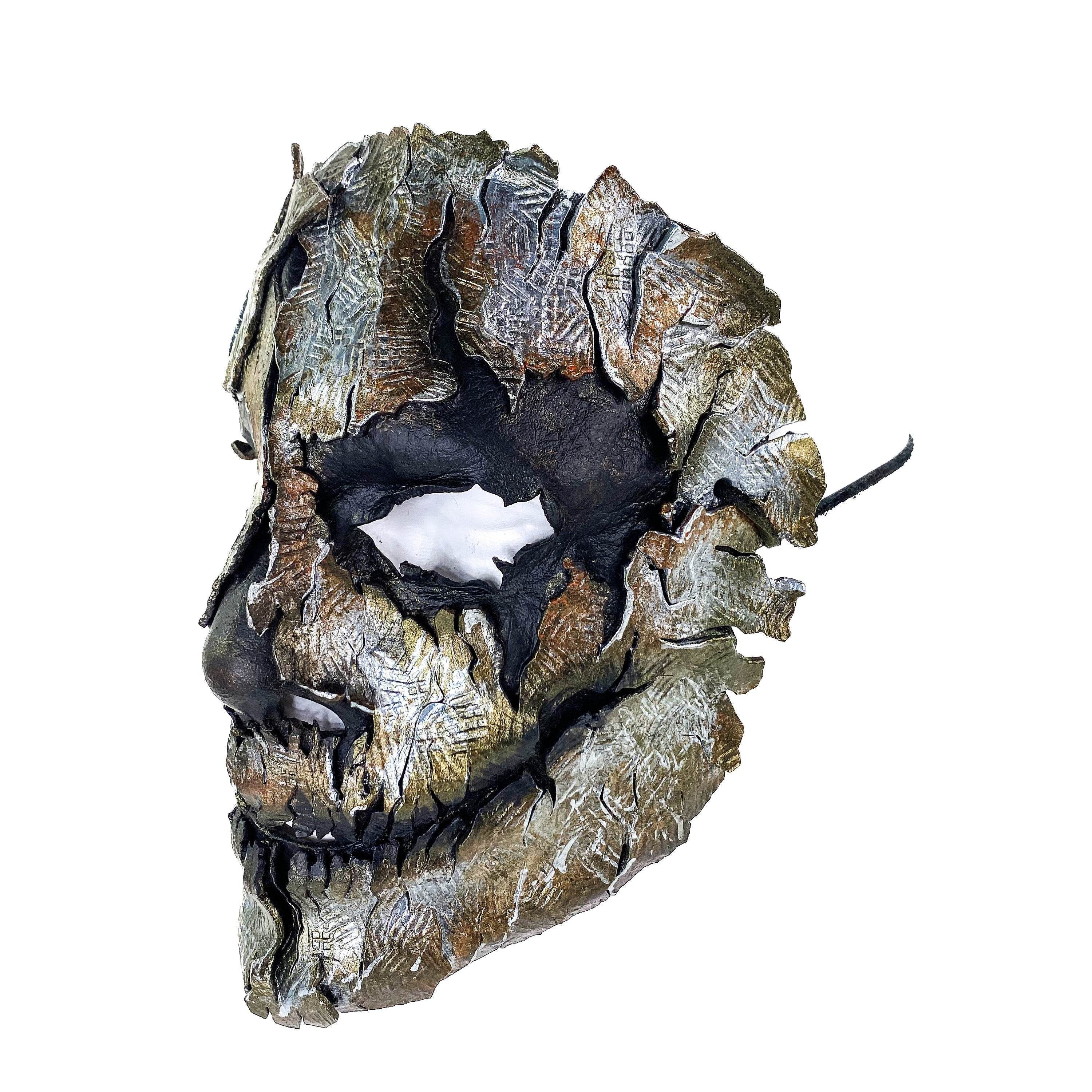 Genuine Leather Mask - Shattered Metal Paint - Handmade Full Face Cover for Halloween, Performance or Cosplay Costume - 