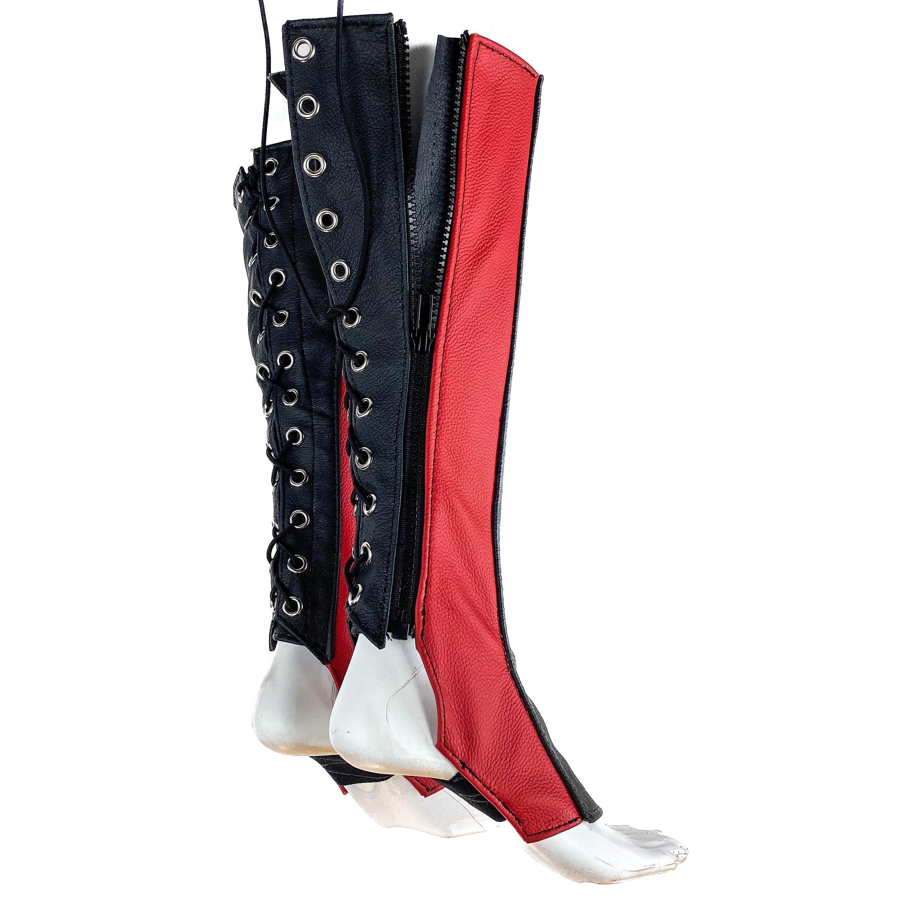 Genuine All Leather Kick Guards - Trapeze Boots - Zipper and Lace Closure - Aerial Boots/Gaiters - for Acrobatics, Costume, Wrestling - 