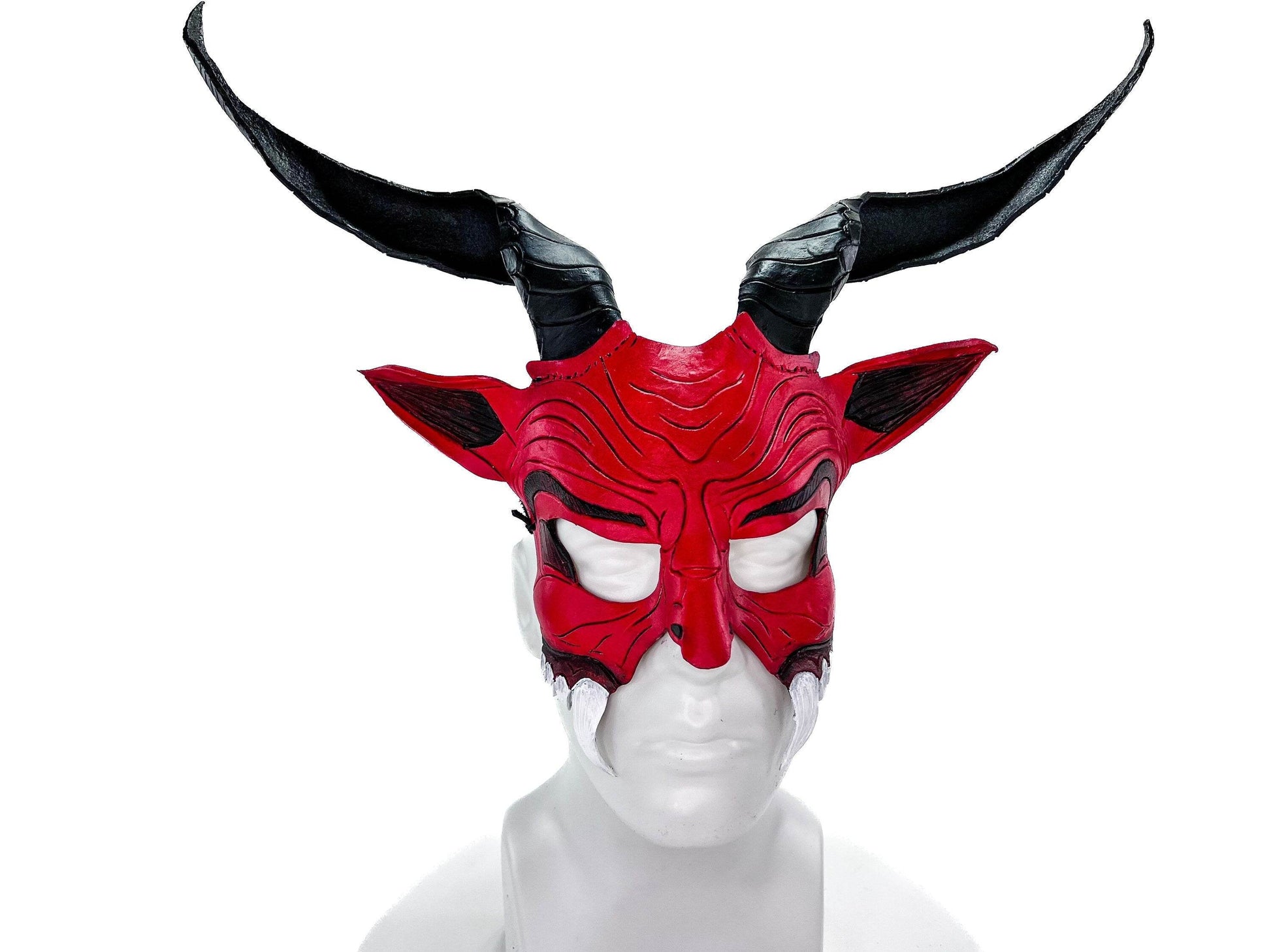 Krampus Handmade Genuine Leather Mask for Masquerade Cosplay or Halloween Costumes - 