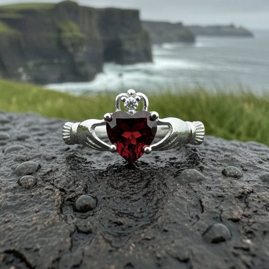 Garnet Claddagh Ring