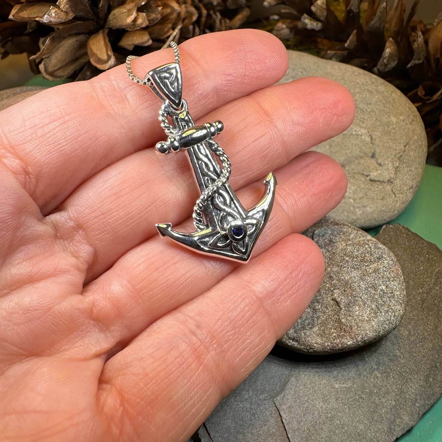 Sapphire Anchor Necklace - 18