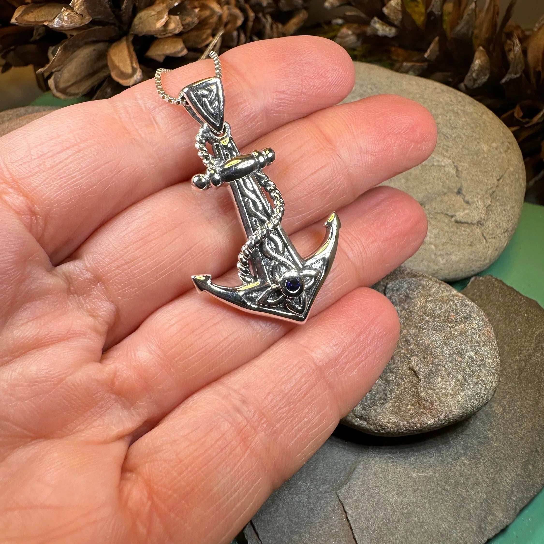 Sapphire Anchor Necklace - 18