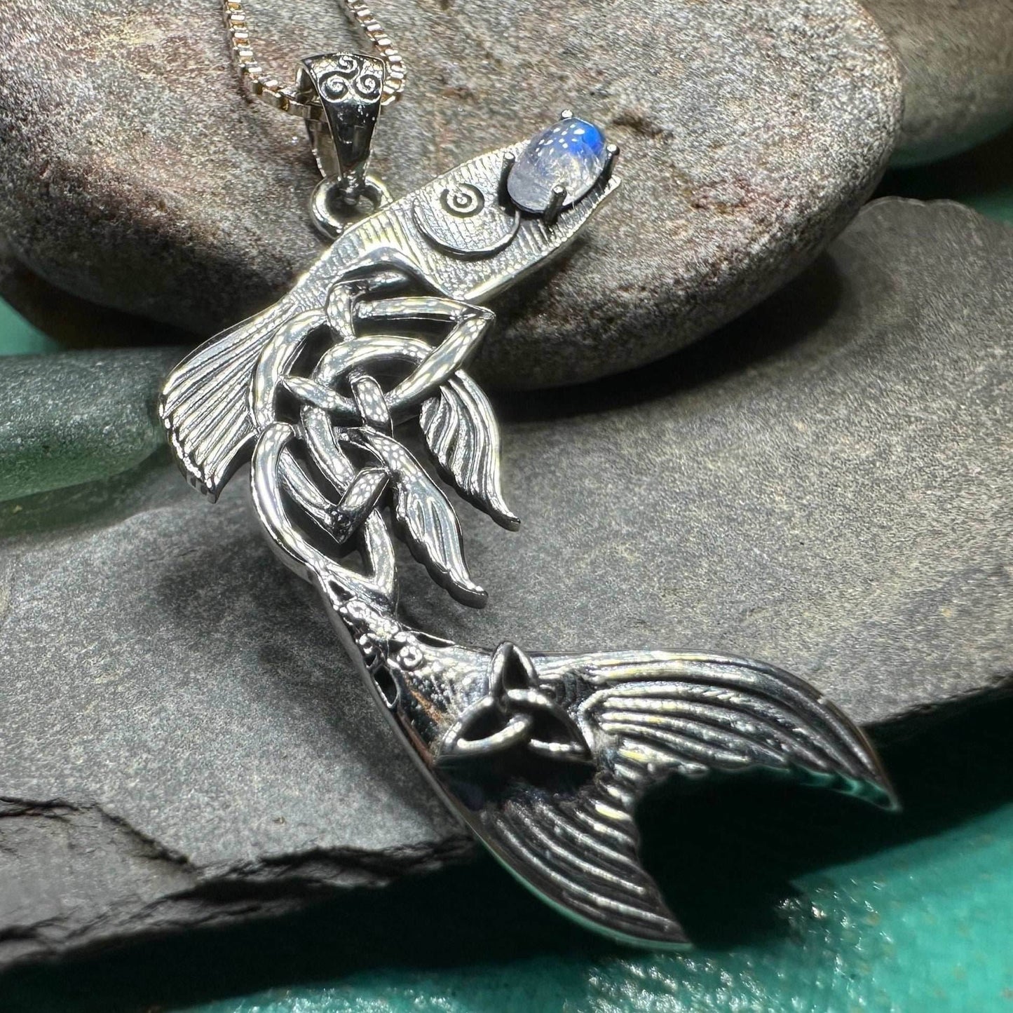 Irish Salmon of Knowledge Moonstone Necklace - 18