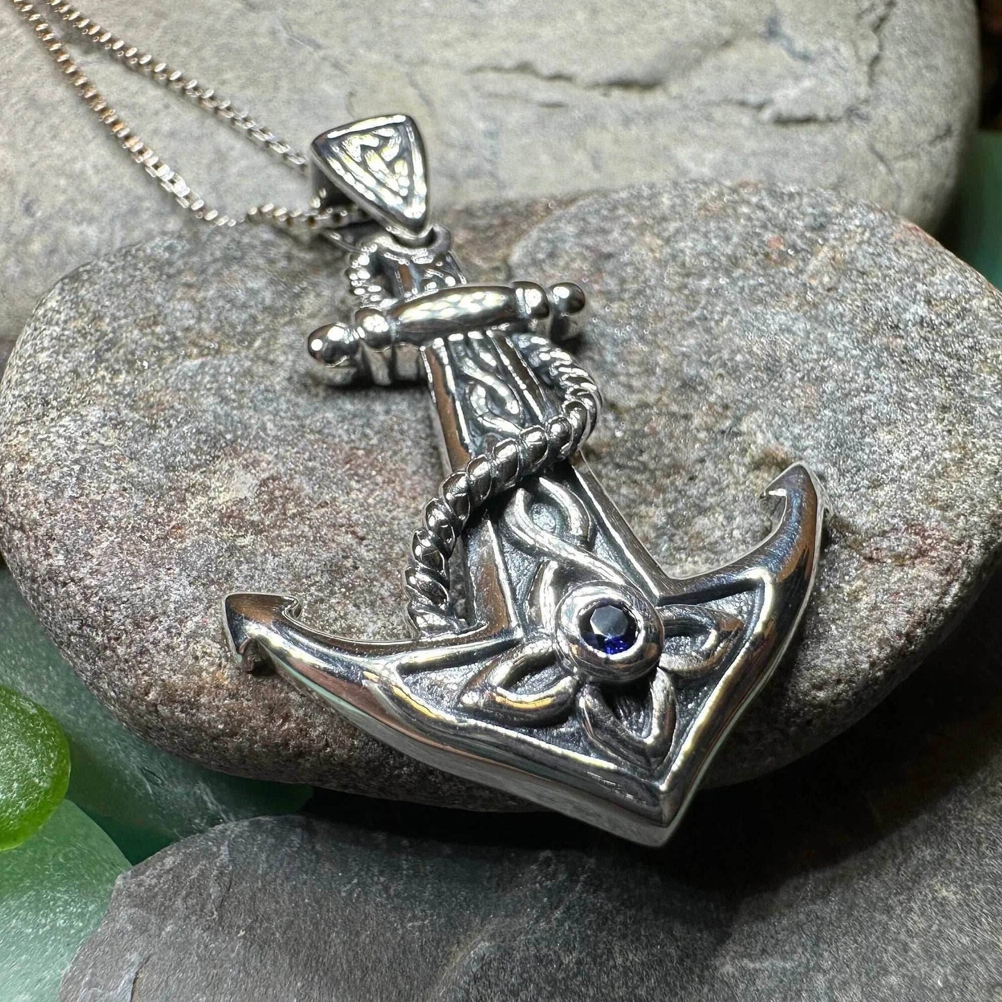 Sapphire Anchor Necklace - 18