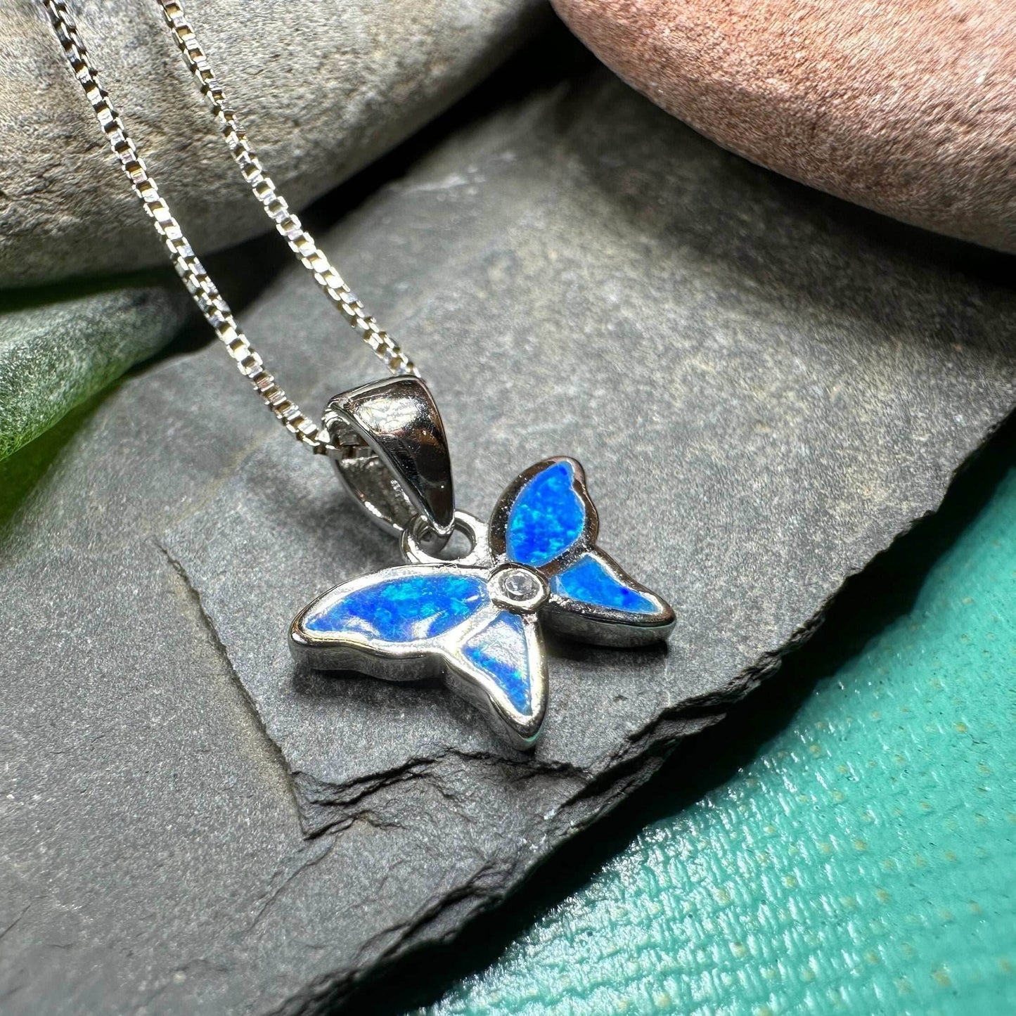Petite Opal Butterfly Necklace - Pink Opal