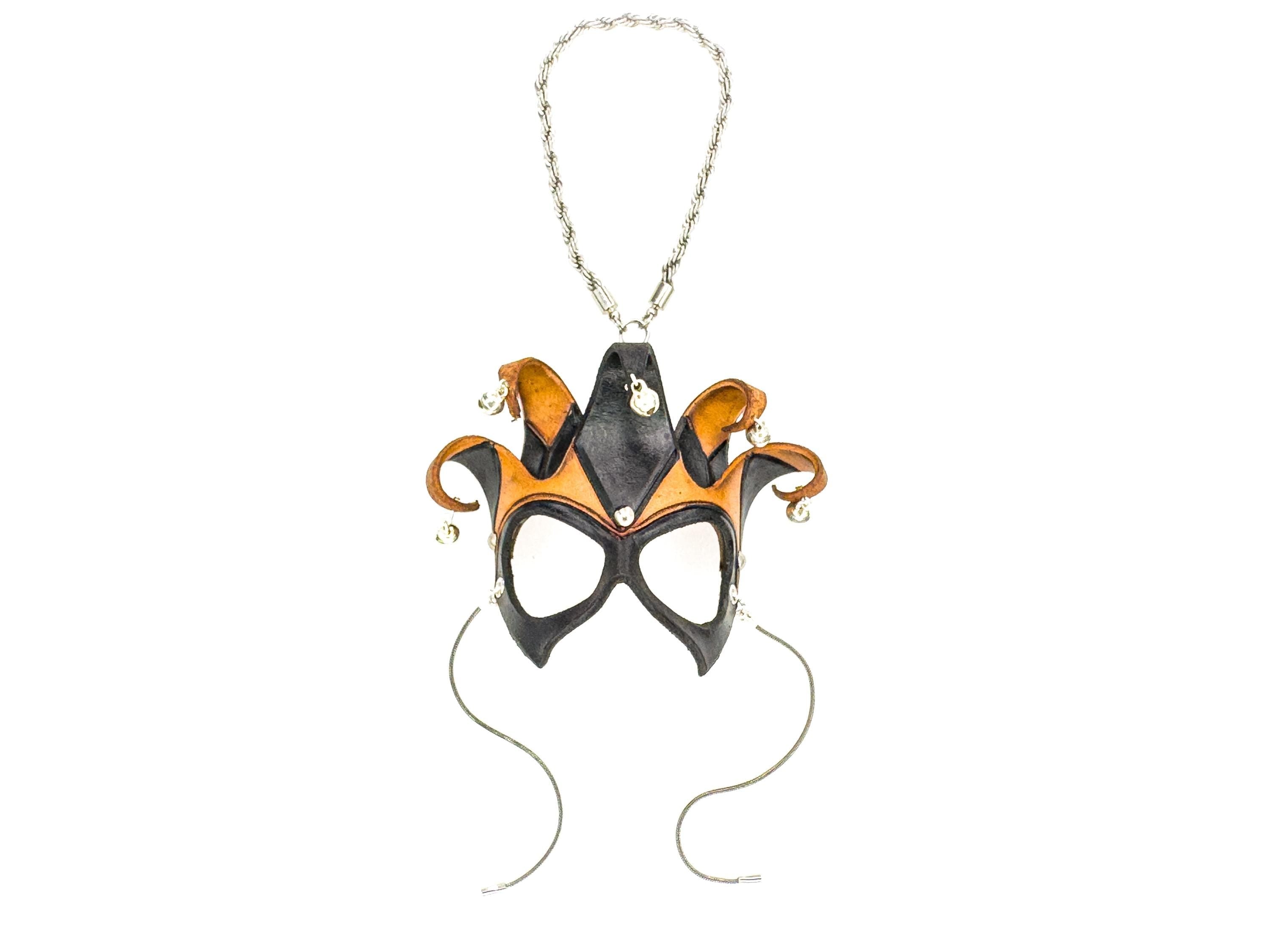 Court Jester - 5 Point Leather Mini Mask – Handcrafted Charm for Rearview Mirrors, Handbags, Lanyards, Party Favors & More