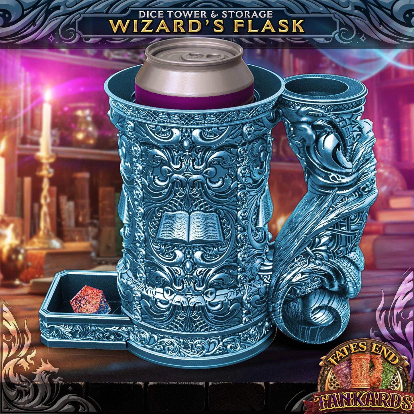 Wizard Tankard Dice Tower and Can Holder with Dice Vault | Fates End RolePlay RP Gamer Mug Roll Gift Storage DND Classes from JCSFY - Dark Magic Black