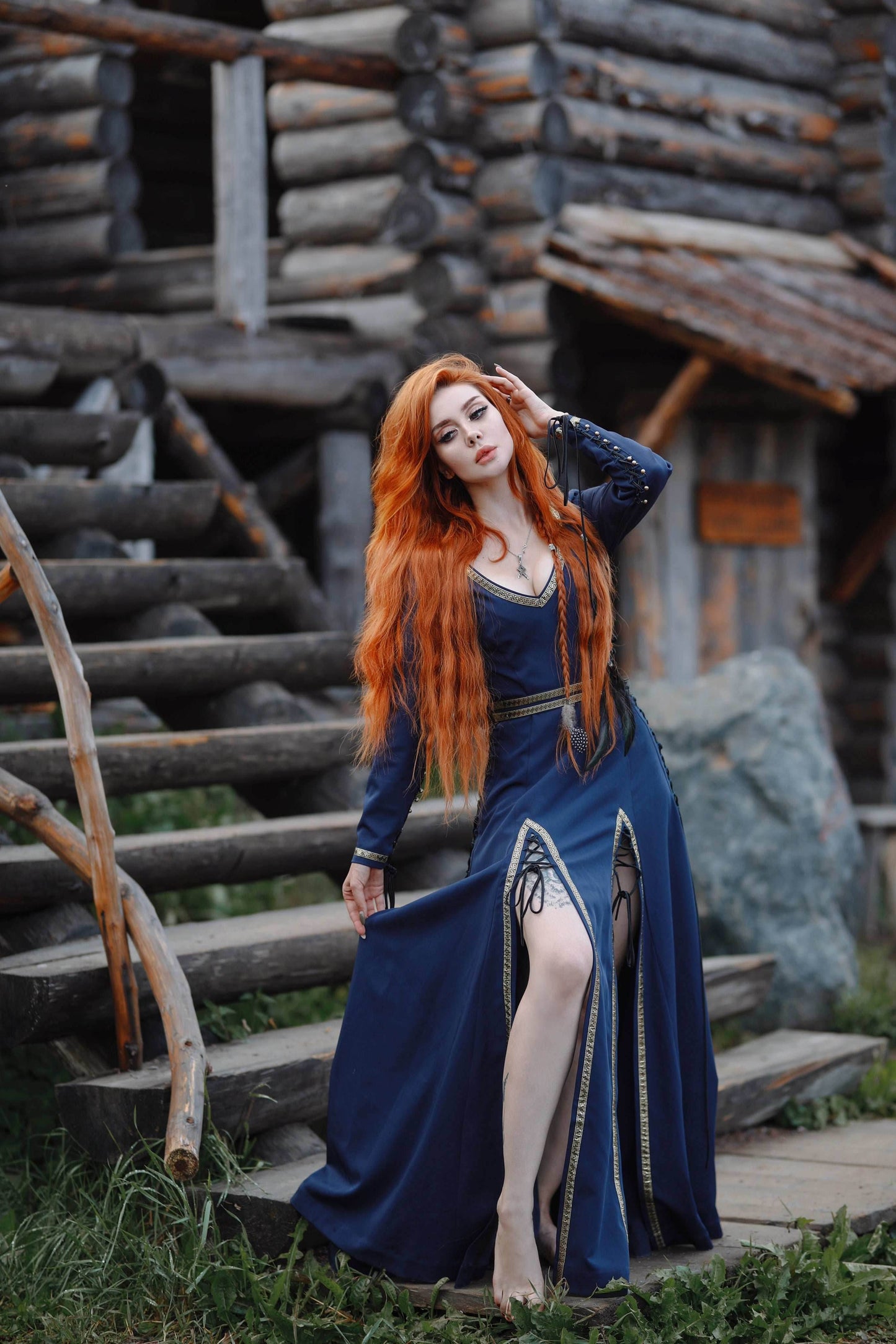 Elegant Lace-Up Blue Dress - S / Blue