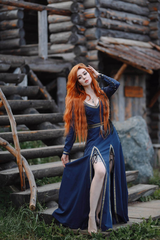 Elegant Lace-Up Blue Dress - S / Blue