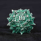 Irregular Skeleton Metal Dragon Polyhedron DND Dice Set + Silver Green