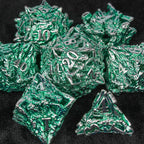 Irregular Skeleton Metal Dragon Polyhedron DND Dice Set + Silver Green