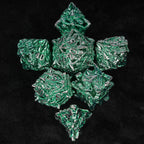Irregular Skeleton Metal Dragon Polyhedron DND Dice Set + Silver Green