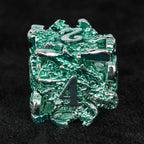 Irregular Skeleton Metal Dragon Polyhedron DND Dice Set + Silver Green