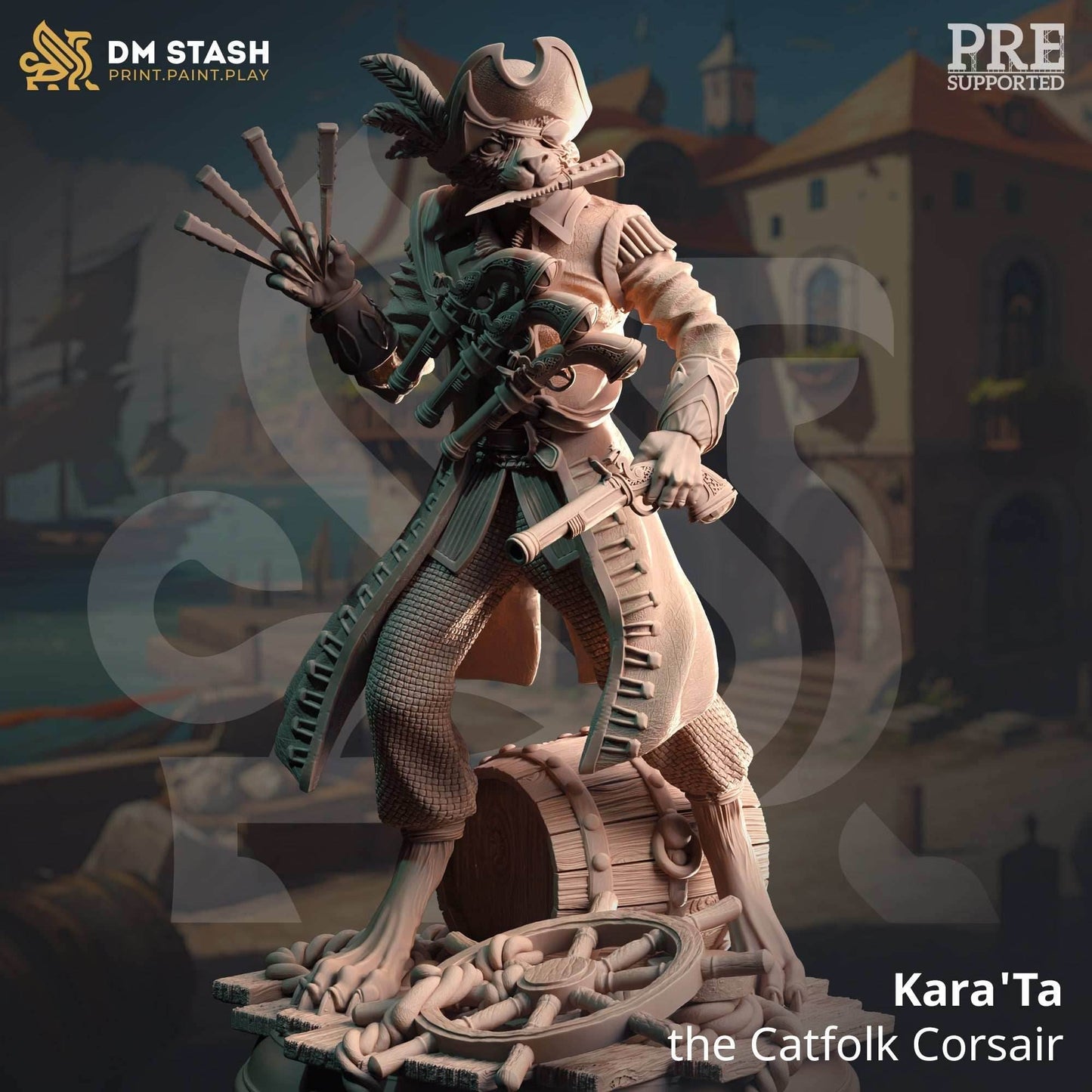 Kara'Ta, The Catfolk Corsair (Male Tabaxi Pirate) - 32mm Scale
